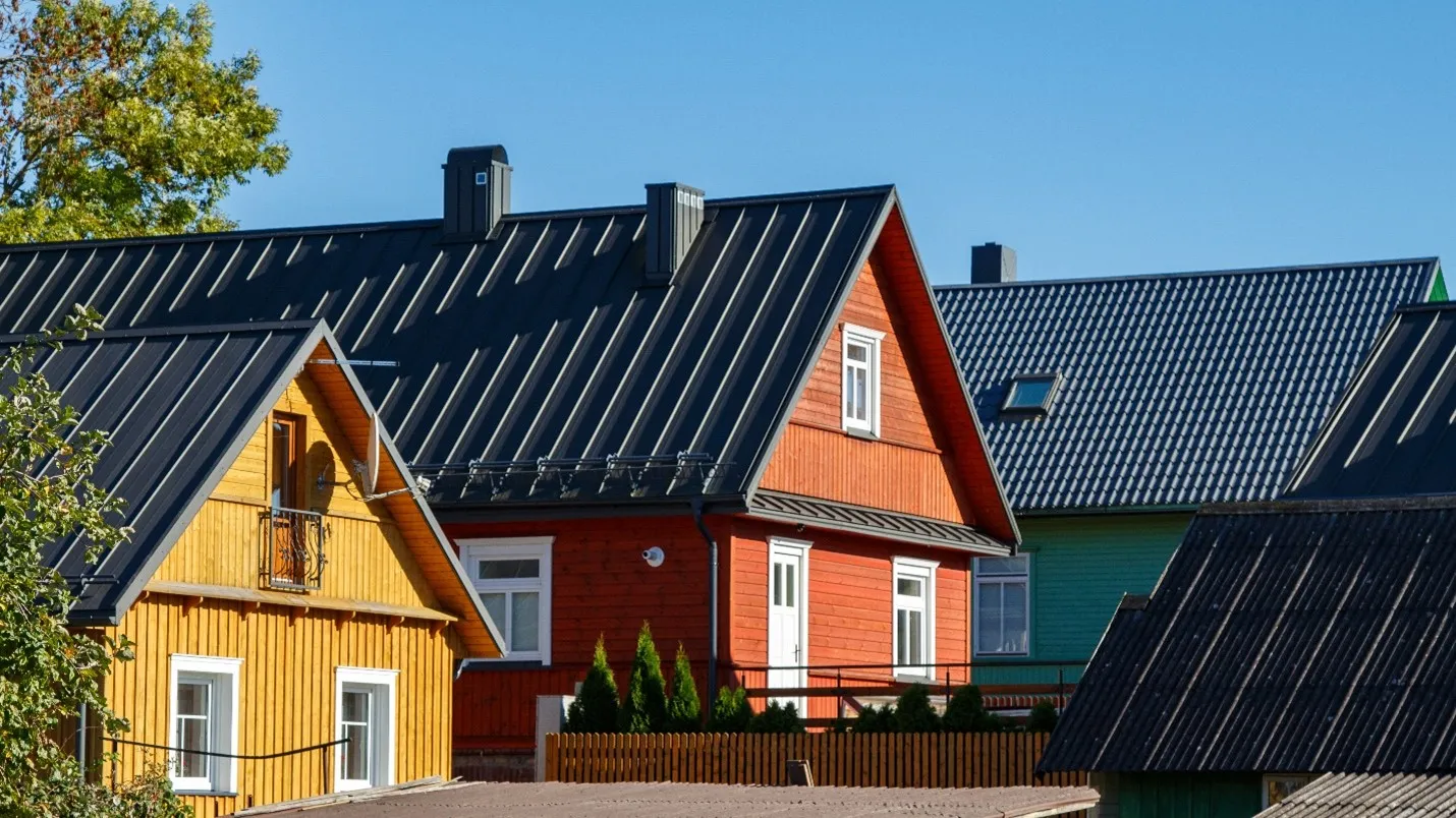 A standing seam metal roof on a residential home